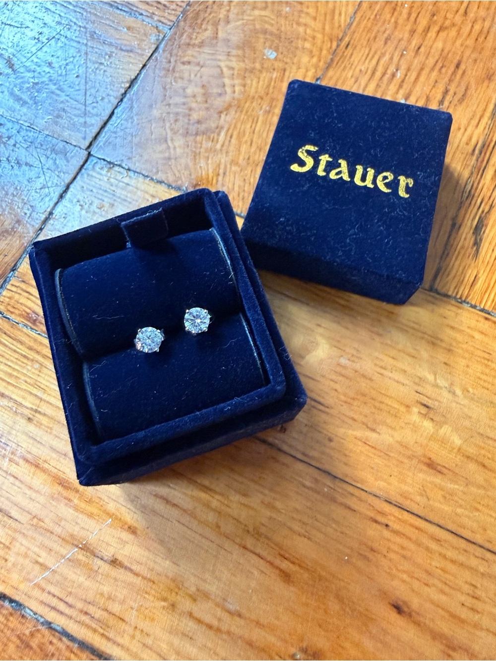 Stauer Diamond-like Stud Earrings in Blue Velvet Box - Womens Jewelry